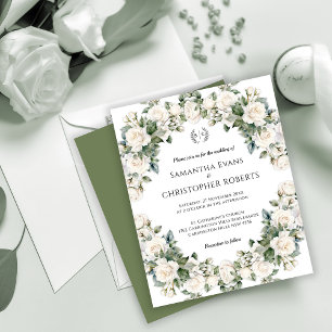 Prospectus 11,4 Cm X 14,2 Cm Mariage Élégant Rose Blanche Monogrammé Économique