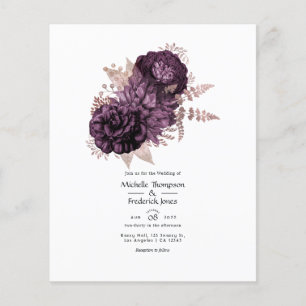 Prospectus 11,4 Cm X 14,2 Cm Mariage Fleurie Violet Foncé et Or Rosé