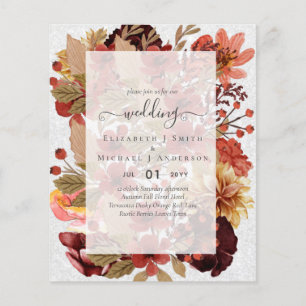 Prospectus 11,4 Cm X 14,2 Cm Mariage Floral Automne - BUDGET Orange Bourgogne