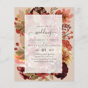 Prospectus 11,4 Cm X 14,2 Cm Mariage Floral Automne - BUDGET Orange Bourgogne