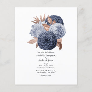 Prospectus 11,4 Cm X 14,2 Cm Mariage floral bleu poussiéreux et or rose