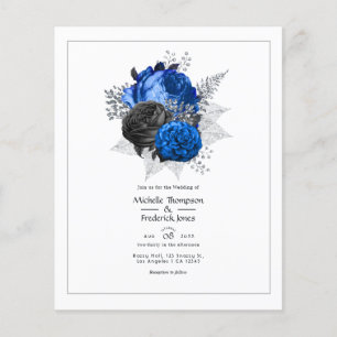 Prospectus 11,4 Cm X 14,2 Cm Mariage floral bleu royal, noir et argent