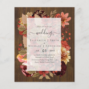 Prospectus 11,4 Cm X 14,2 Cm Mariage Floral d'Automne - BUDGET Bordeaux Orange