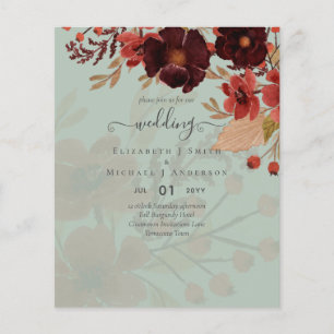 Prospectus 11,4 Cm X 14,2 Cm Mariage Floral d'Automne Terracotta Bourguogne Rou