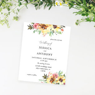 Prospectus 11,4 Cm X 14,2 Cm Mariage Floral de Tournesols pour l'Été à Petit Bu
