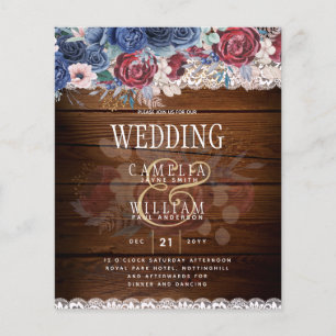 Prospectus 11,4 Cm X 14,2 Cm Mariage Floral en Dentelle Bleue de Bourgogne Rust