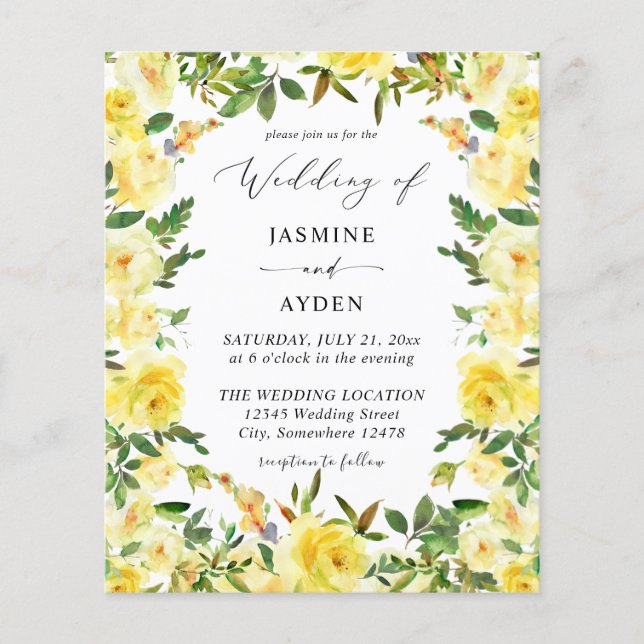 Prospectus 11,4 Cm X 14,2 Cm Mariage Floral Jaune Budget V2 (Devant)