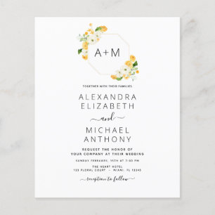 Prospectus 11,4 Cm X 14,2 Cm Mariage floral jaune orange Monogramme budget
