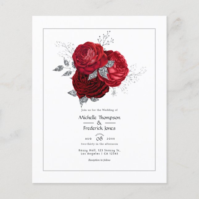 Prospectus 11,4 Cm X 14,2 Cm Mariage floral rouge et argent (Devant)