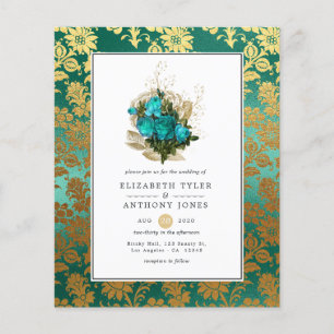 Prospectus 11,4 Cm X 14,2 Cm Mariage Floral Sarcelle Doré - Turquoise et Or Vin