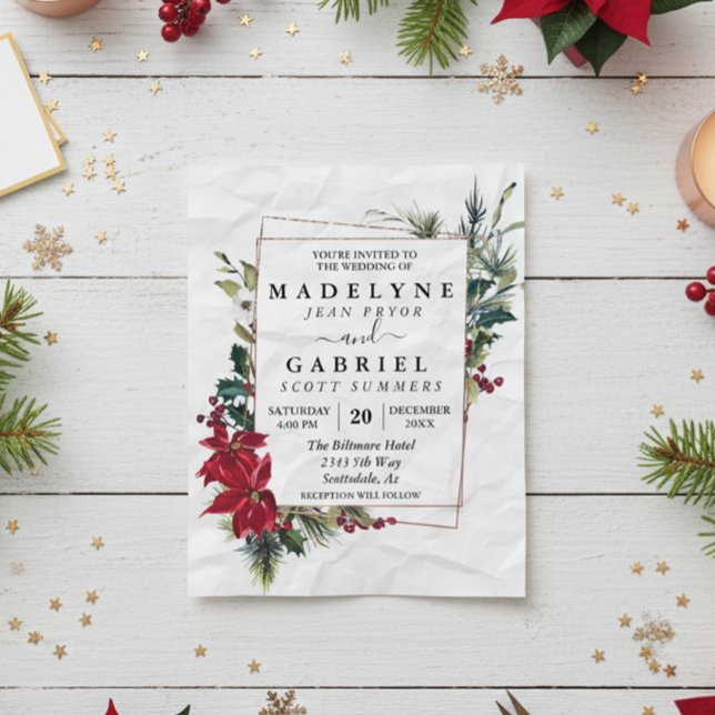 Prospectus 11,4 Cm X 14,2 Cm Mariage Hiver Élégant Poinsettia Noir Noël  (Créateur téléchargé)
