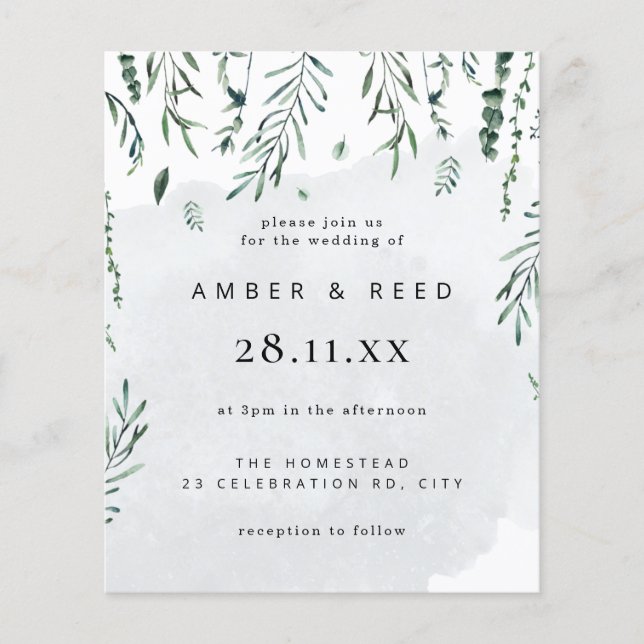 Prospectus 11,4 Cm X 14,2 Cm Mariage Minimal Aquarelle Feuilles Tombantes Budge (Devant)