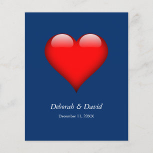 Prospectus 11,4 Cm X 14,2 Cm Mariage minimaliste moderne cœur rouge bleu