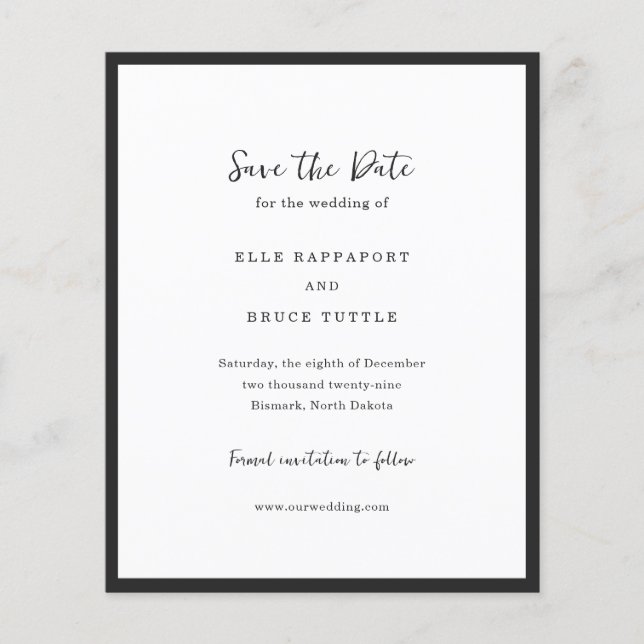 Prospectus 11,4 Cm X 14,2 Cm Mariage Minimaliste Typographie Moderne Enregistre (Devant)