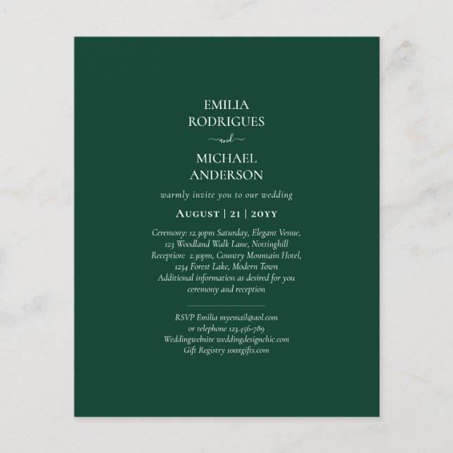 Prospectus 11,4 Cm X 14,2 Cm MARIAGE monochrome vert Emerald BUDGET (Devant)