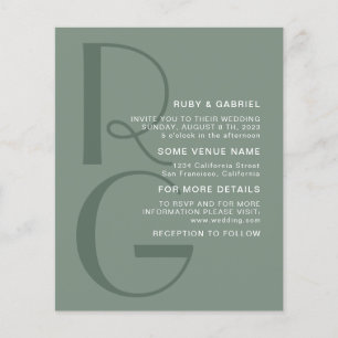 Prospectus 11,4 Cm X 14,2 Cm Mariage monogramme minimaliste de typographie vert