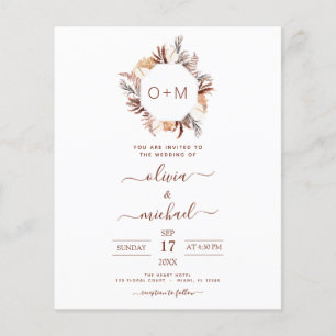 Prospectus 11,4 Cm X 14,2 Cm Mariage Monogramme Terracotta Herbe de Pampas Budg