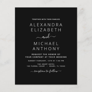 Prospectus 11,4 Cm X 14,2 Cm Mariage noir blanc à petit budget avec invitation