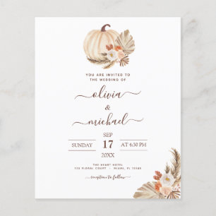 Prospectus 11,4 Cm X 14,2 Cm Mariage pas cher Herbe de Pampas Citrouille blanch
