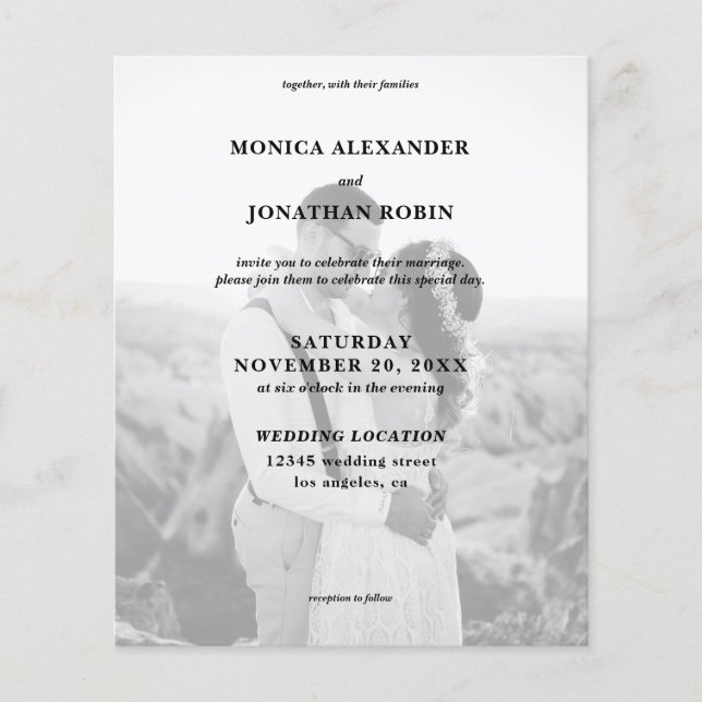 Prospectus 11,4 Cm X 14,2 Cm Mariage photo noir et blanc Budget moderne Flyer (Devant)