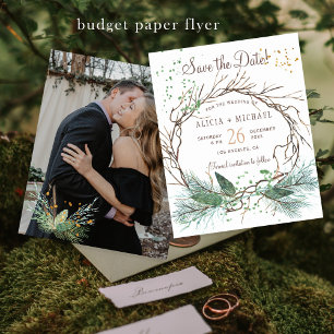 Prospectus 11,4 Cm X 14,2 Cm Mariage rustique d'hiver à petit budget PHOTO cart