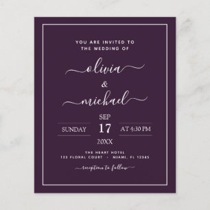 Prospectus 11,4 Cm X 14,2 Cm Mariage Violet Prune Budget avec Invitation Photo