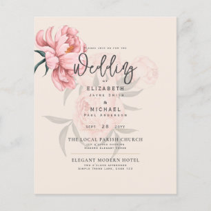 Prospectus 11,4 Cm X 14,2 Cm Mariages floraux de pivoines roses modernes Invita