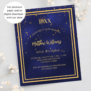 Prospectus 11,4 Cm X 14,2 Cm Marine bleu or budget anniversaire invitation