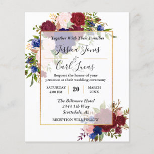 Prospectus 11,4 Cm X 14,2 Cm Marine Burgundy Gold Frame Gold Faire-part de mari