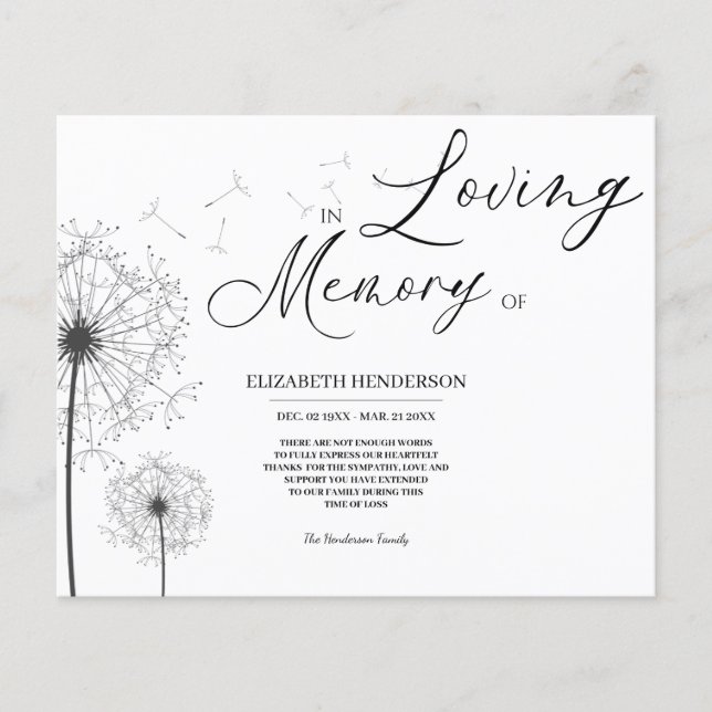 Prospectus 11,4 Cm X 14,2 Cm Mémoire/Merci de la sympathie budgétaire. (Devant)