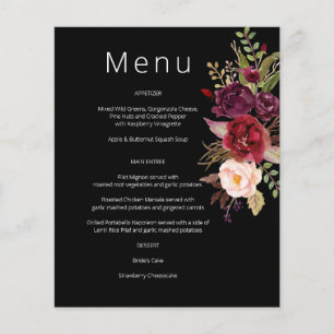 Prospectus 11,4 Cm X 14,2 Cm Menu Budget Bourgogne Marsala & Pink Floral - Noir