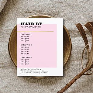 Prospectus 11,4 Cm X 14,2 Cm Menu de coiffeur minimaliste Rose Ligne Faux Or