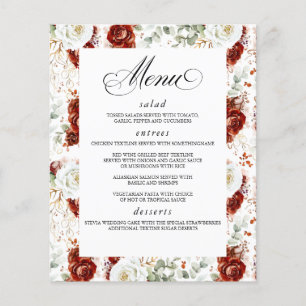 Prospectus 11,4 Cm X 14,2 Cm Menu de mariage élégant floral rouge Bourgogne bla