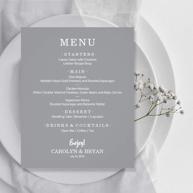 Prospectus 11,4 Cm X 14,2 Cm Menu de mariage simple élégant gris (Créateur téléchargé)