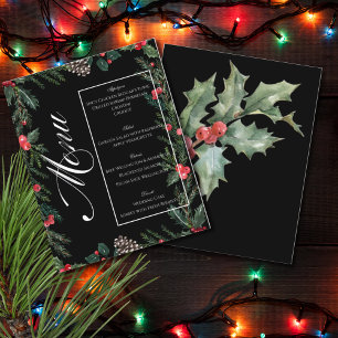 Prospectus 11,4 Cm X 14,2 Cm Menu de Noël avec Guirlande de Noël et Houx