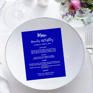 Prospectus 11,4 Cm X 14,2 Cm Menu du dîner fête d'anniversaire bleu royal blanc