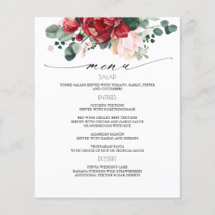Prospectus 11,4 Cm X 14,2 Cm Menu du Mariage Floral Rouge Bourgogne