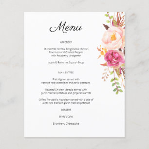 Prospectus 11,4 Cm X 14,2 Cm Menu Floral Fleuri Rose Budget - Blanc