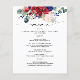 Prospectus 11,4 Cm X 14,2 Cm Menu Mariage bleu marine et rouge bourgogne
