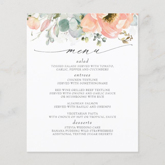 Prospectus 11,4 Cm X 14,2 Cm Menu Mariage Floral Peach (Devant)