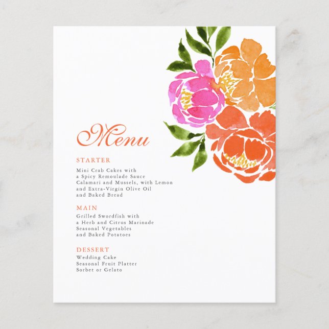 Prospectus 11,4 Cm X 14,2 Cm Menu Mariage Floral Rose chaud (Devant)