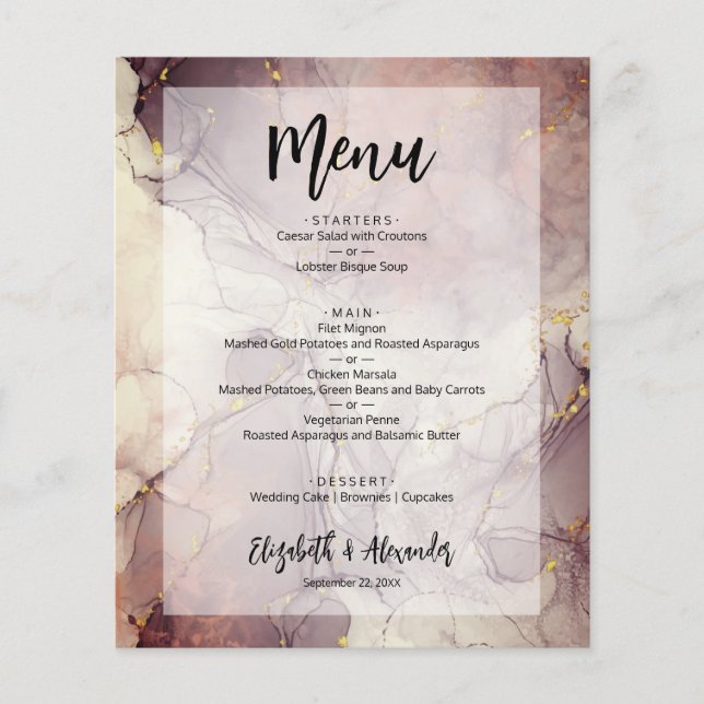 Prospectus 11,4 Cm X 14,2 Cm Menu Mariage marbre budget (Devant)