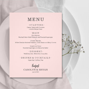 Prospectus 11,4 Cm X 14,2 Cm Menu Mariage rose simple et élégant du budget