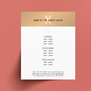 Prospectus 11,4 Cm X 14,2 Cm Menu Minimal Faux Gold Blanc Ciseau Hairstyliste