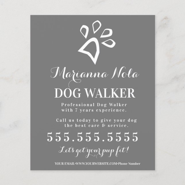 Prospectus 11,4 Cm X 14,2 Cm Minimal Dog Walker Walking Business Services (Devant)