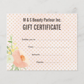 Prospectus 11,4 Cm X 14,2 Cm Modèle de certificat cadeau salon de beauté de che