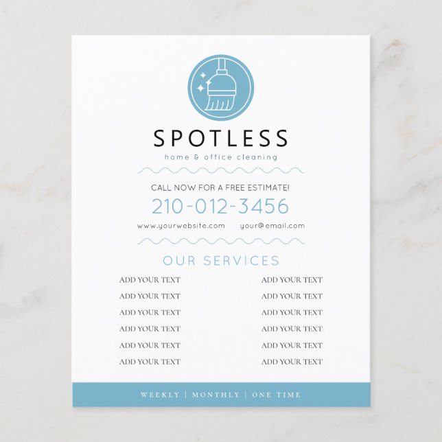 Prospectus 11,4 Cm X 14,2 Cm Modern Broom Logo Blue Cleaning Service (Devant)