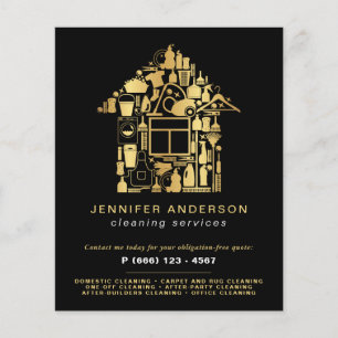 Prospectus 11,4 Cm X 14,2 Cm Modern Gold And Black Cleaning Services