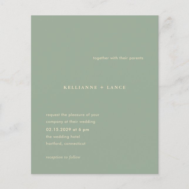 Prospectus 11,4 Cm X 14,2 Cm Modern Sage Green Simple Wedding Invitation (Devant)