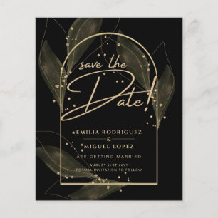 Prospectus 11,4 Cm X 14,2 Cm Moderne Faire-Part de Mariage Feuilles d'Or Noir à